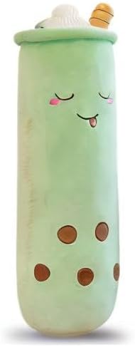 Rexinc Cute Plushies Plush Plushie Long Plush Pillow Bubble Tea Stuffed Animal Valentines Gift for Kids Adults Girlfriend (Long Green Closed Plush,43 Inch)