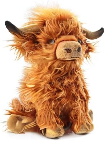 Highland Cow Stuffed Animal Realistic Scottish Cow Plush Toy Soft Farm Animal Cattle Plushie Doll Present for Adults Kids Boys Girls (Brown Cow, 10.8 Inch)