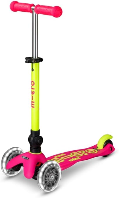 Micro Kickboard | Mini Foldable LED Kids Scooter for Ages 2-5 | Children up to 110 lbs | 3 Wheel Lean-to-Steer Design | Adjustable T Bar | Smooth Ride, Motion-Activated PU LED Wheels | Swiss Design