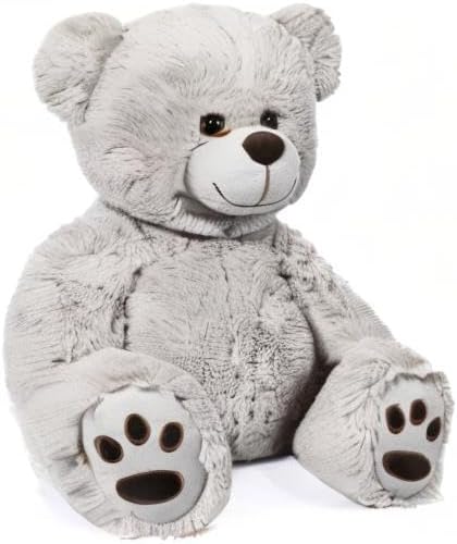 LotFancy Teddy Bear Stuffed Animals, 20 inch Soft Cuddly Cute Plushies, Plush Toys with Footprint Design, Stuffed Animals for Girls Kids Baby Toddlers, Baby Shower Easter Birthday Gift Decor, Grey