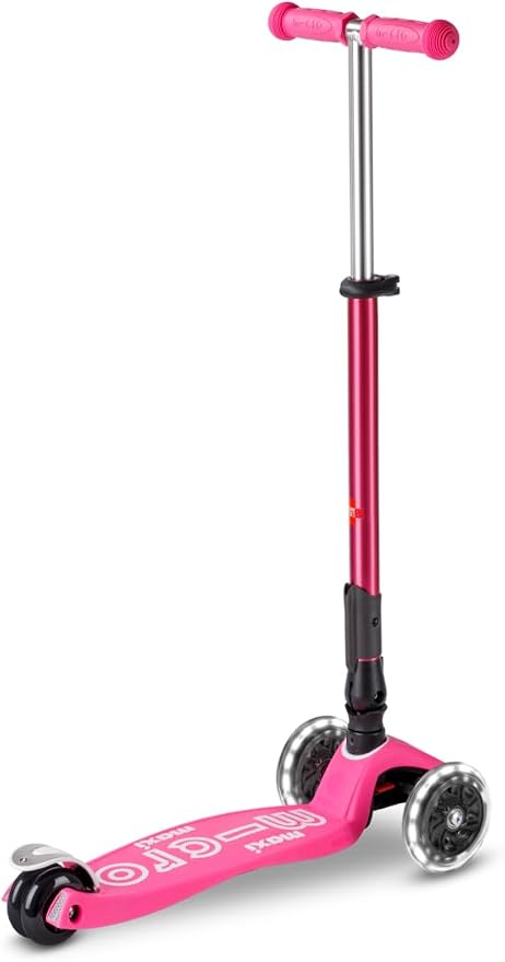 Micro Kickboard | Maxi Foldable LED Kids Scooter for Ages 5-12 | Children up to 110 lbs | 3 Wheel Lean-to-Steer Design | Adjustable T Bar | Smooth Ride, Motion Activated PU LED Wheels | Swiss Design