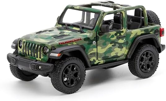 KiNSMART - Jeep Wrangler Rubicon Off Road 4x4 5 inch 1:34 Scale Die Cast Model Replica Toy Car (Green Camouflage Opentop)
