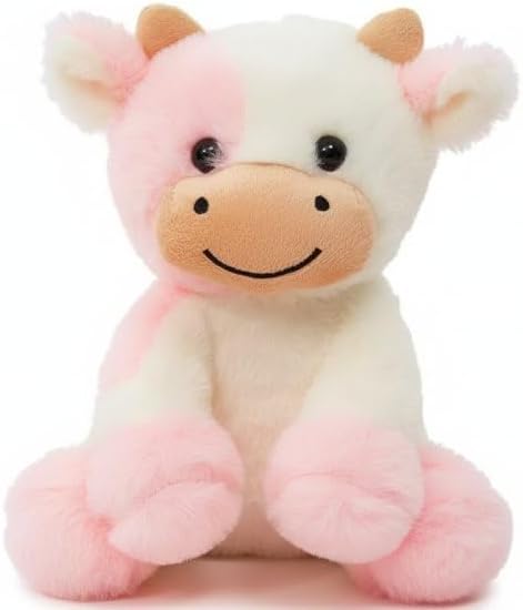 YUKOUQIAN Cute Cow Plush Stuffed Animal Doll Toy 8 inch for Girls Boys (Siting Cow Light Pink)