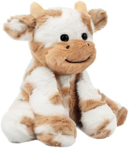 Hopearl Adorable Plush Cow Toy Floppy Kawaii Dairy Cattle Soft Stuffed Animal Cute Birthday Holiday Gift for Boys Girls Kids Toddlers, Light Brown, 9''