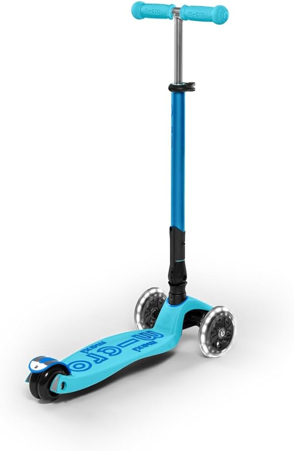 Micro Kickboard | Maxi Foldable LED Kids Scooter for Ages 5-12 | Children up to 110 lbs | 3 Wheel Lean-to-Steer Design | Adjustable T Bar | Smooth Ride, Motion Activated PU LED Wheels | Swiss Design