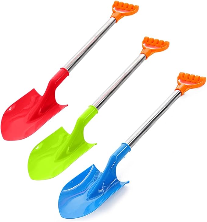 Kids Stainless Steel Snow Shovel, Kids Snow Shovel Beach Shovels for Stainless Steel with Plastic Scoops and Handle 3PCS, Beach Shovels