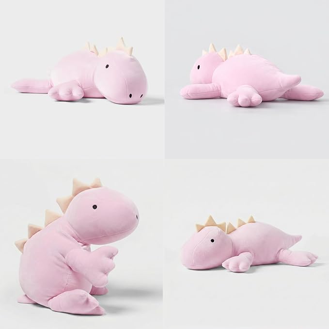 KOWSI® Microwavable Heating Pad Purple Stegosaurus Plush - 1.4 Lb Weighted Stuffed Animal Toy with Tourmaline Beads & Lavender - 16" Squished Long Dinosaur Pillow - Lumbar Back Cushion Lasting Warmth