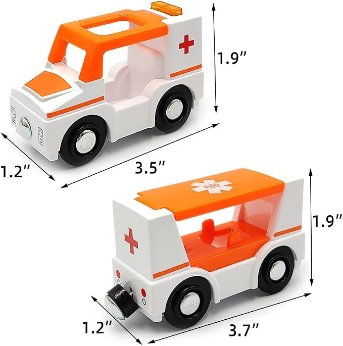 Magnetic Trains Cars Playset Wooden Train Track Accessories Station Wagon Train Set for Toddlers 3-5 Wooden Train Sets for Boys Girls Ages 3-4-7 (Ambulance B (with Light and Sound))