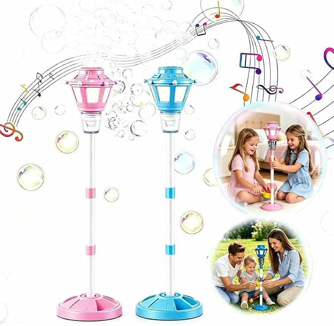 Bubble Machine for Kids Toddlers - Rechargeable Automatic Bubble Machine with Lights & Music, Bubble Blower with Adjustable Stand up to 47 Inch for Backyard Games, Birthday Party, Outdoor Play