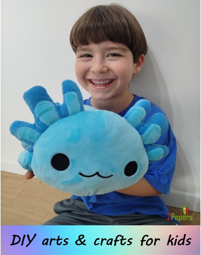 Axolotl Plushie Kit, DIY Animal Toy Crafts For Boys & Girls Toddler, Squishy Plushy Sensory Stuffed Pillow Art Project, Fun Birthday Present Gift For Kids 3 4 5 6 7 8 Year Old, Blue Axolotl Toy Set