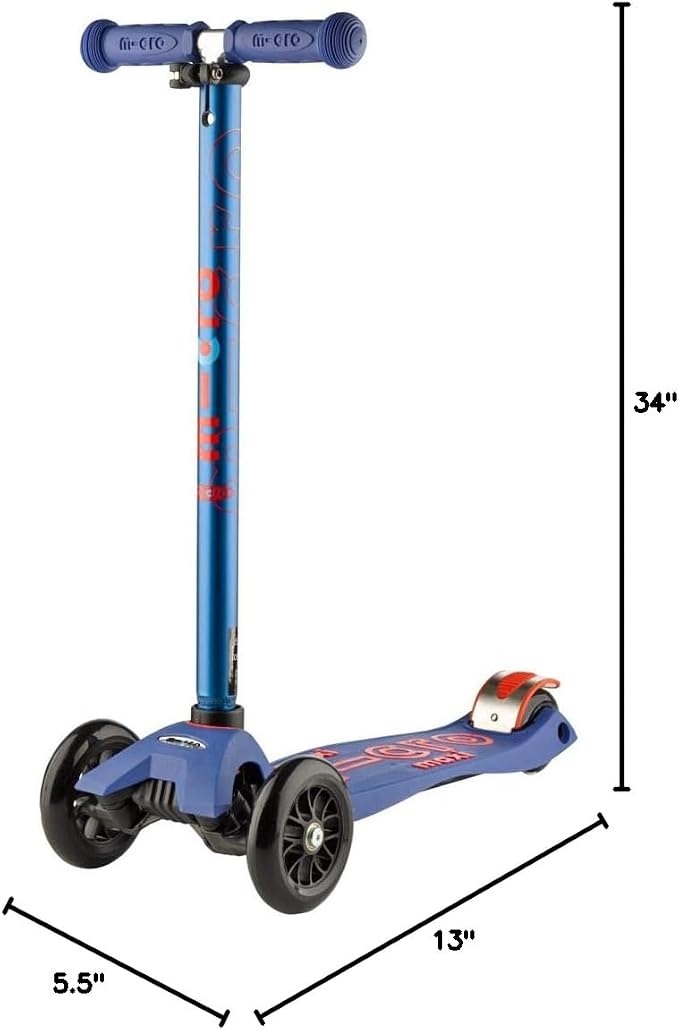Micro Kickboard | Maxi Scooter for Ages 5-12 | Children up to 110 lbs | 3 Wheel Lean-to-Steer Design | Adjustable T Bar | Smooth Ride PU Wheels | Swiss Design