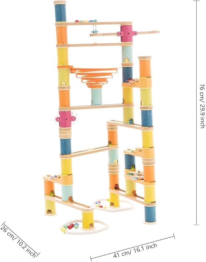 146pcs Bamboo Marble Runs Building Construction Toy Set with Musical Ball, Simple Maze for Children Age 3+