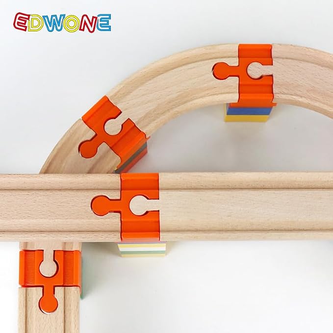 Wooden Train Track Accessories, 32 pcs Wooden Track Connector, Compatible with All Major Brands Train Track, Christmas Birthday Gift for Boys Girls, Train Toys Expansion Pack for Kids Ages 3+