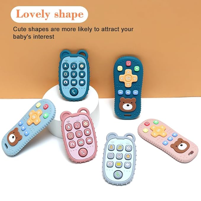 HippoBaby 2-Pack Silicone Teethers – Remote Control & Phone Teething Toys with Popper Buttons, BPA-Free, CPC Certified Baby Essentials for Infants & Toddlers (Remote/Phone - Light Pink/Deep Pink)