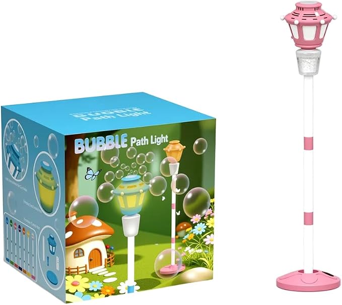 2026 New 47" Rechargeable Automatic Bubble Maker with Light and Music for Outdoor, Adjustable Height Stand with Detachable Wand, Bubble Solution Included for Party (Pink)