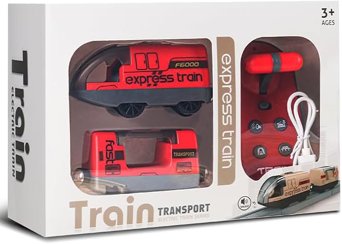 TOPLIVING Motorised Wooden Rail Train, Remote Control Train with Magnetic Connection, Battery Operated Locomotive Trains for Toddlers, Compatible with Thomas, Brio, Chuggington (Red)