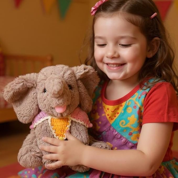 Hopearl Adorable Plush Calf Elephant Toy with Colorful Knitted Bib Floppy Elephish Ultra Soft Haggable Stuffed Animal Holiday Birthday Gift for Boys Girls Kids Toddlers, Gray, 9''