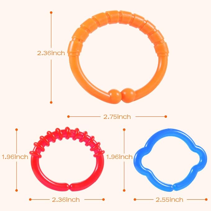 HAHA Baby Link-to-Go Connecting Rings Toy Hanging Stroller Car Seat Crib Playmat Attach Toys Infant Newborn Boy Girl Clip On Early Education Learning Travel Accessory Set
