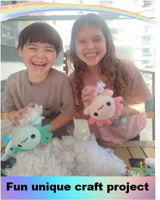 3-in-1 DIY Axolotl Plush Toys Arts and Crafts Kit for Kids, No Sew Axolotl Pillow Stuffed Animal Craft Set, Squishy Plushie STEM Sensory Toy & Birthday Gift for Girls & Boys Age 3 4 5 6 7 8 9 Year Old