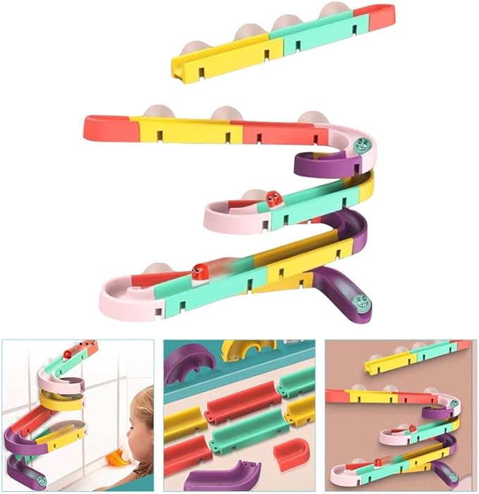 Rolling Run Building Track Toy Set for Kids - STEM Ball Drop Marble Blocks, DIY Wall Bath Maze Game Gifts for Toddler Boy Girl Age 3-8 Year Old