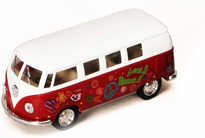 KiNSMART 1962 Volkswagen Classic Bus 1:32 Scale 5" Die Cast Metal Model Toy Van Pullback Acation (4 Set Flower Power)