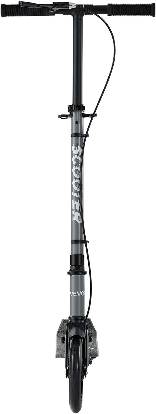 VEVOR Kick Scooter for Kids Ages 8+, Teens & Adults, 2-Wheel Toddler Scooter with Adjustable Height Handlebar, Wide Anti-Slip Deck, Foldable Lightweight Frame for Boys & Girls up to 220 lbs, Gray