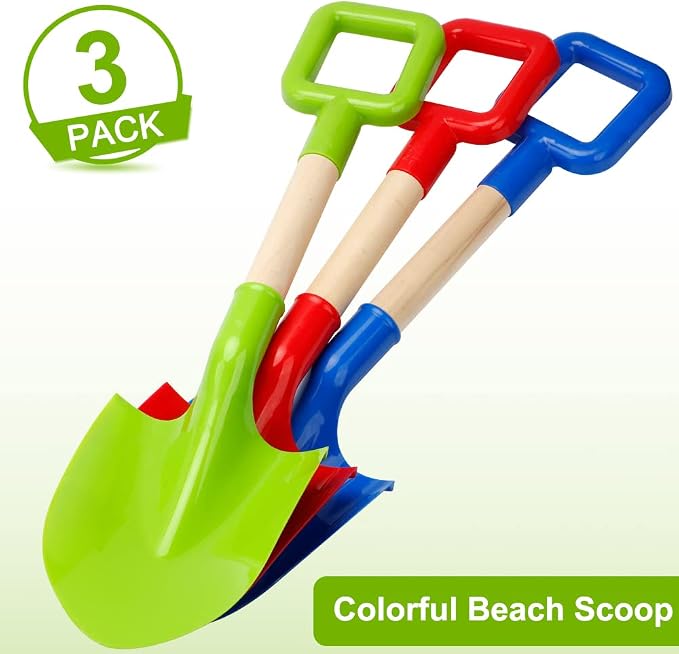 Umnodobn Beach Sand Toys 16 Inch Shovels for Kids Adults, Spade Scoop Gardening Tools, Sandbox Kit Wood ABS Spade for Travel Garden Outdoor Snow Backyard Summer Vacation Toys for Boys Girls 3 PCS