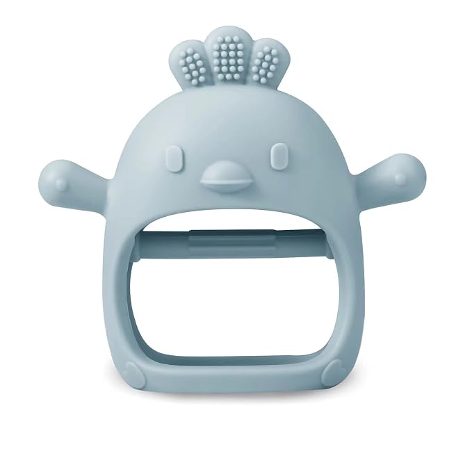 PandaEar 2 Pack Silicone Teething Toys | Baby Teether Mitten & Hand Pacifier for Soothing Teething Pain Relief (White/Blue)