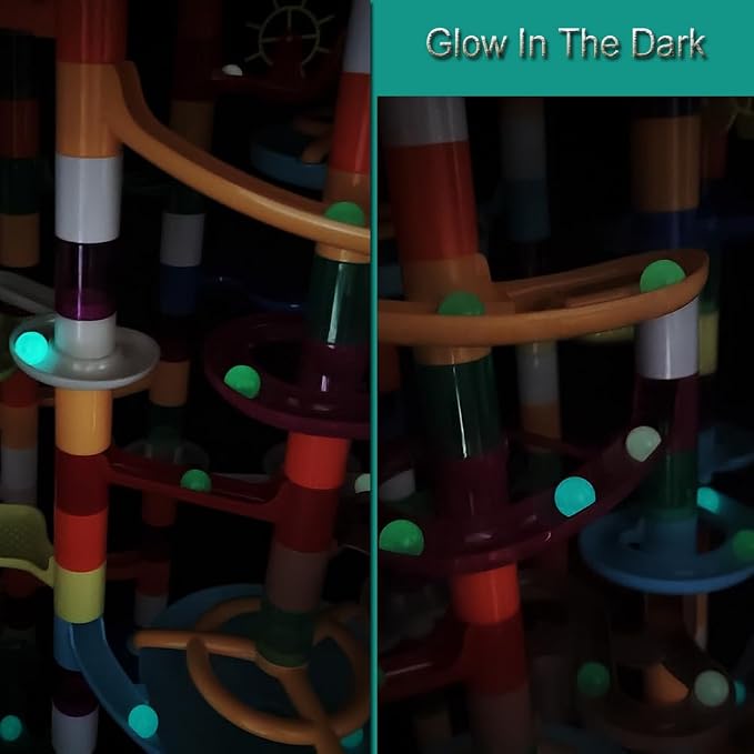 Marble Run - 200Pcs Maze Game Construction Building Toy, Race Track Set with 30pcs Glow in Dark Plastic Marbles STEAM Building Toys Gift for Kids (Marble run-200)