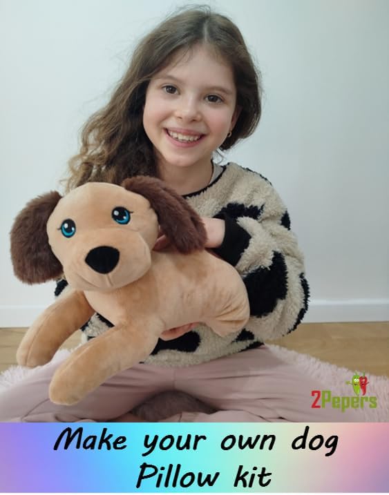 2Pepers Create Your Own Best Friend: DIY No-Sew Plush Dog Craft Kit for Kids - Stuffed Animal Kit for Children, Plushie Puppy Art Pillow, Gift for Boys & Girls Ages 3 4 5 6 7 8+, Dog Toy STEM Present