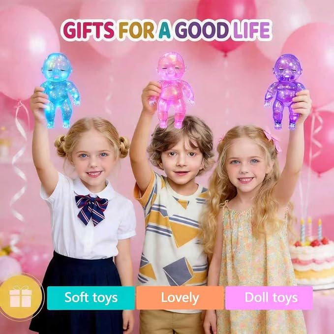 Shiny Baby Doll Soft Rubber Stress Relief Toy – Glowing Stress Ball – Cute Maltose Doll – Stress Relief Toy for Teens and Adults; Party Gift; Soft Toy for Anxiety Relief (Pink)