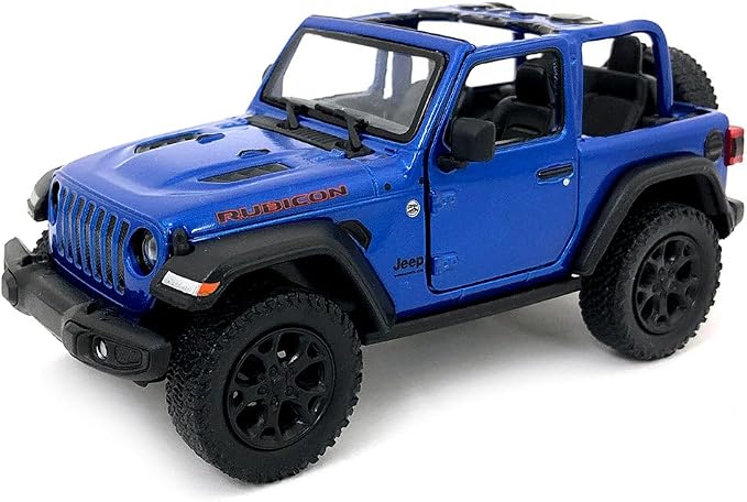KiNSMART - Jeep Wrangler Rubicon Off Road 4x4 5 inch 1:34 Scale Die Cast Model Replica Toy Car (Blue Opentop)