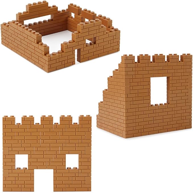 Masonry Bricks Set - Compatible with Major Brands Building Blocks, 260 Pieces Bulk 1x2 1x3 1x4 and Corner Bricks for DIY Wall House Construction