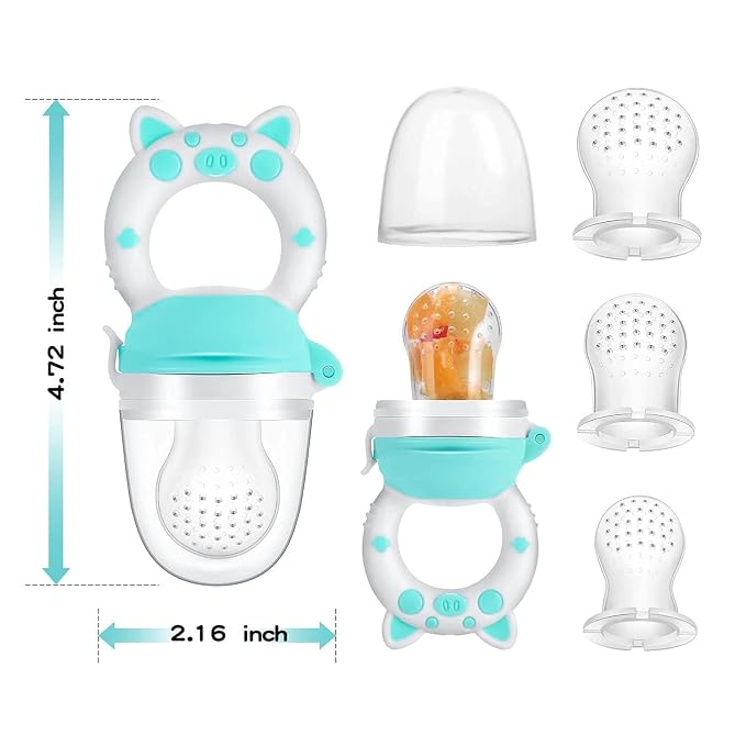 Baby Fruit Food Feeder Pacifier - Fresh Teething Pacifiers, Infant Fruit Teething Teether Toy for 3-24 Months, 6 Pcs Silicone Pouches for Toddlers & Kids & Babies, Piggy Handle 2-Pack (Yellow)
