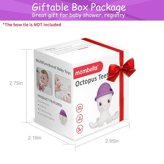 Teething Toys for Babies 6-12 Months, Mombella Octopus Teether 12-18 Months, Soft Silicone Infant Teething Toys 6-9 Month Old, Kids Chew Toy to Soothe Sore Gums, BPA Free Infant Gift, Purple