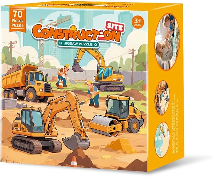Puzzles for Kids Ages 4-6 - Educational Toys for 4+ Year Old Boys & Girls - 70PCS Construction Site Floor Jigsaw Puzzles - Gifts for Grandkids (Construction Site)
