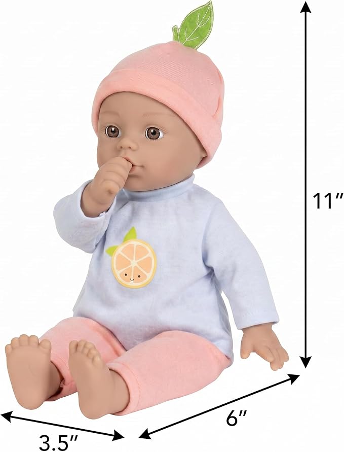 Adora Amazon Exclusive Sweet Babies Collection, 11” Soft and Cuddly Baby Doll Machine Washable, Birthday Gift For Ages 1+ - Baby Grapefruit