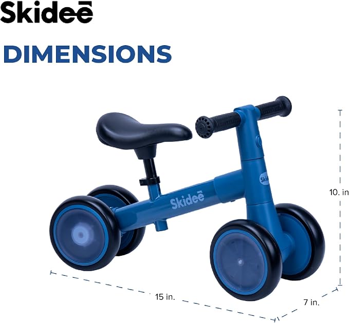 SKIDEE Toddler Balance Bike 1-3, 4-Wheel Balance Bike with Rare Light-Motion-Activated LED Wheels, Adjustable Height & Child Safe Steering, Lightweight Ride-On Toy Training Bike for Boys & Girls