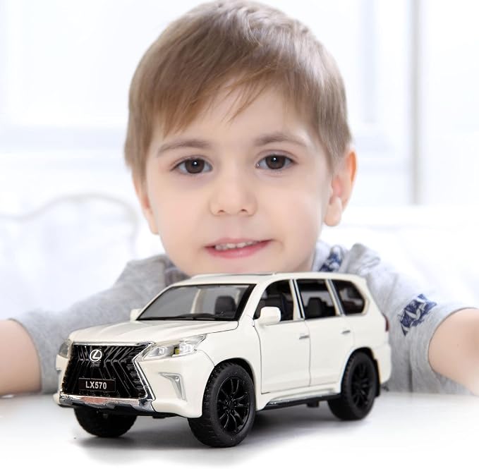BDTCTK 1/32 Compatible for Lexus LX570 Off-Road in Luxury SUV Model Car, Zinc Alloy Pull Back Toy car with Sound and Light for Kids Boy Girl Gift(White)