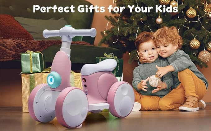JoyRydz 6V Electric Baby Balance Bike with Bubble Machine,4 in 1 Toddler Balance Bike w/Remote Control for 1 Year Old Boys Girls Kids Bubble Bike Ride on Toys w/Powered Motor,Music,LED Lights (Pink)
