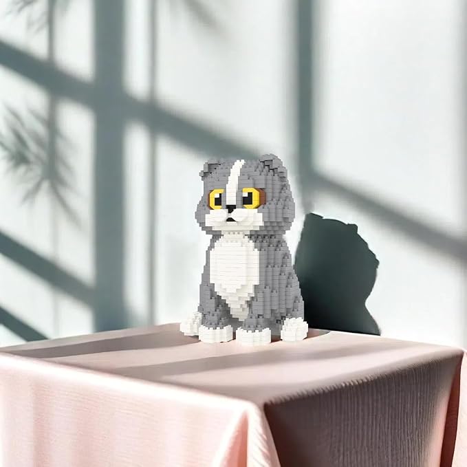 Larcele Cat Micro Building Blocks Animal Set, DIY Mini 3D Building Toy Bricks Kit,985 Pieces KLJM-05 (Scottish Fold)