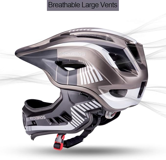 ROCKBROS Kids Full Face Helmet Kids Bike Helmets Lightweight Toddler Mountain Bike Helmet Detachable for MTB BMX Skating Cycling Scooter Safety Bicycle Helmets for Youth Child Boys Girls Ages 3-16