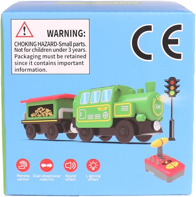 Battery Operated Locomotive Train Set for Wooden Train Tracks,Powerful Engine Train Vehicles Train Electric Remote Control Cars with Light&Sound Train Toy Gift for Kids Toddler