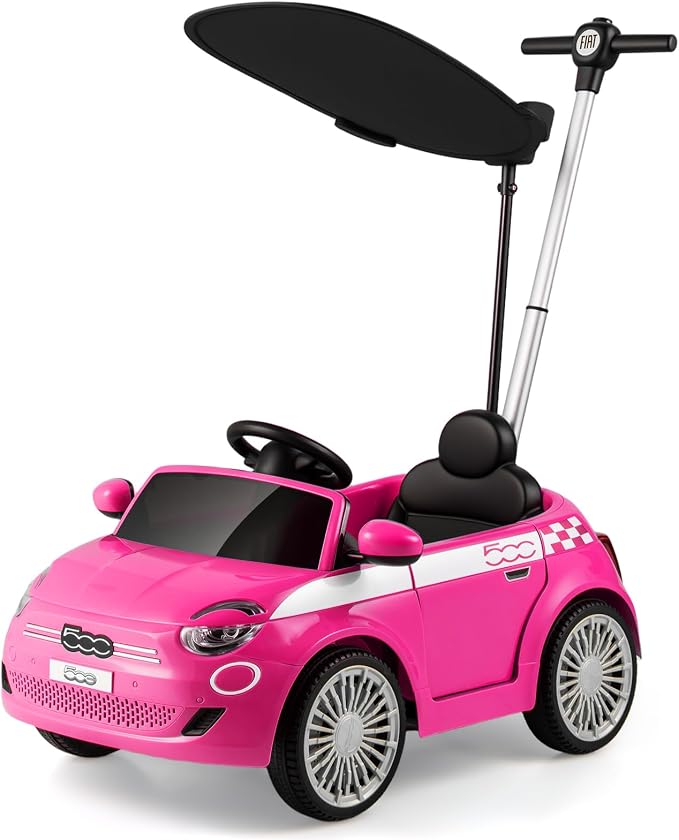 Licensed Fiat 500 Ride on Push Car by INFANS, 3 in 1 Baby Stroller Sliding Walking Car with Retractable Footrest, Parent Control Handle, Horn, Foot-to-Floor Toys for Kids Toddlers 18 Month+ (Pink)