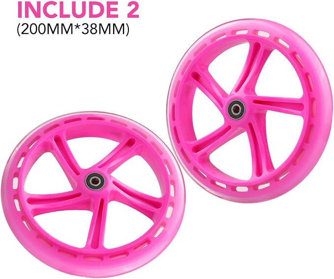 2-Pack 200mm Scooter Wheels - 8-Inch Pink Wheels for Razor A5, Lascoota, Kid & Adult Kick Push Scooters