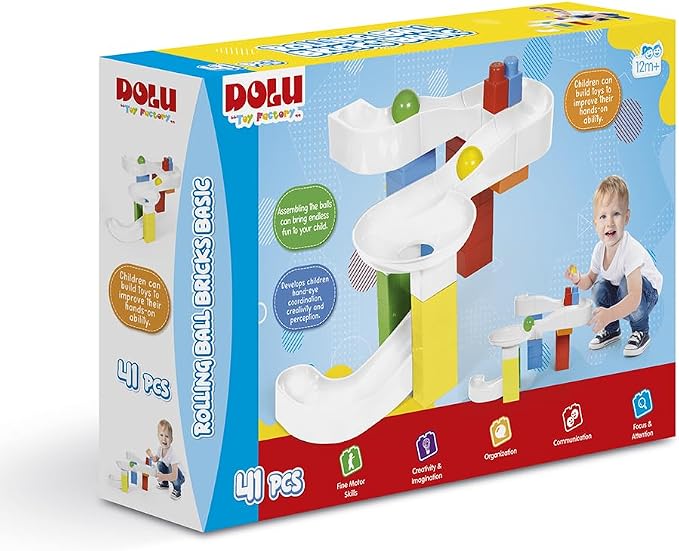 DOLU 41 Pcs Marble Run Big Tube Ball Tower with Building Blocks Playset for Learning Game Play, Educational Toys for Kids and Toddlers Age 12+ Months
