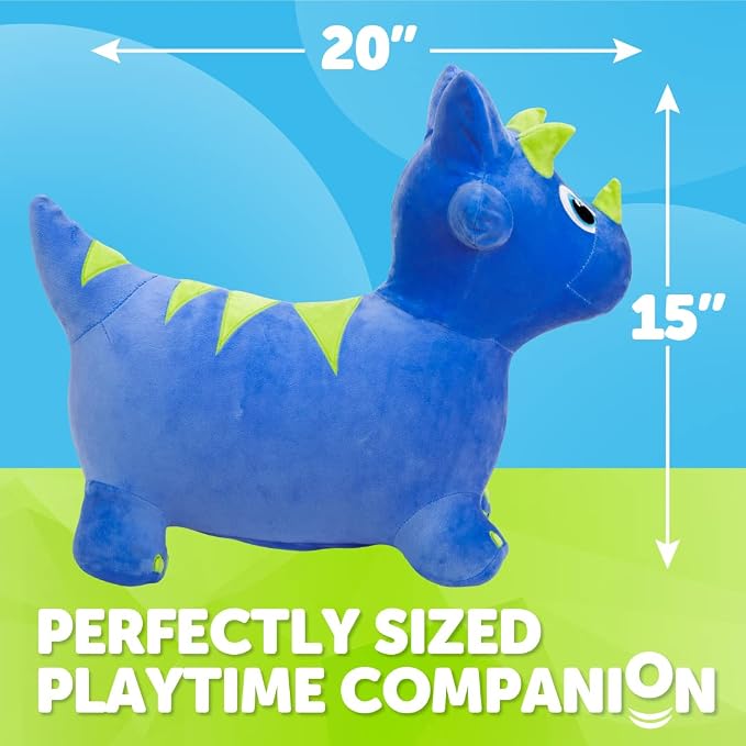 WADDLE Bouncy Hopper Inflatable Animal Hopping Plush, Indoor and Outdoor Toy for Toddlers and Kids, Pump Included, Boys and Girls Ages 2 Years and Up (Triceratops)