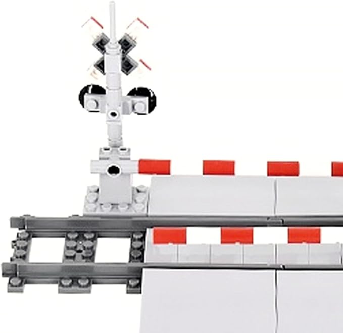 Train Tracks Building Block Set 04, City Train Track Railroad Tracks, Traffic Light Railroad Crossing Building Bricks, Compatible with Lego 853792 Accessory, Kid Gifts for Ages 6+