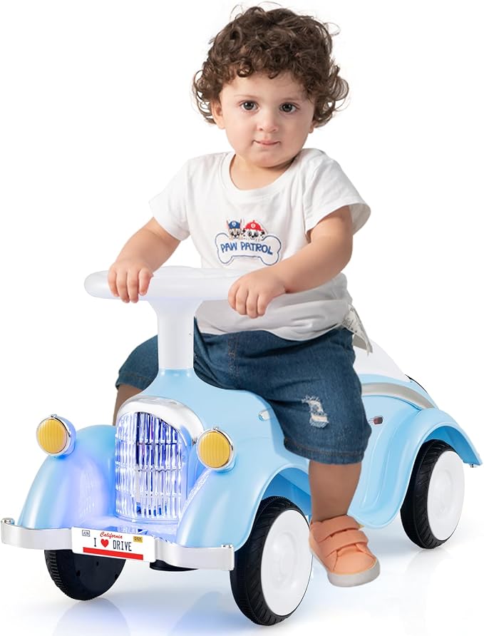 Costzon Toddler Ride On Toy, Classic Foot to Floor Sliding Car w/Steering Wheel, Horn, Headlights & Under Seat Storage, Kids Push Ride-Ons, Retro Baby Ride On Toys for Boys Girls 19-36 Months (Blue)
