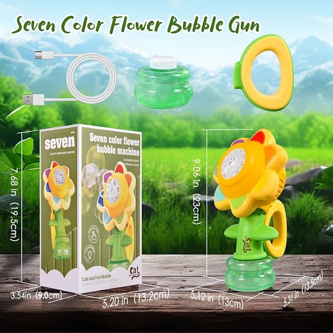 Sunflower Bubble Machine for Kids Automatic Flower Bubble Toy with Colorful Lighting for Toddlers Handheld 20000+Bubbles 3 Modes Fun Swing Dance Bubble Maker Blower Blaster Outdoor Toys Maize